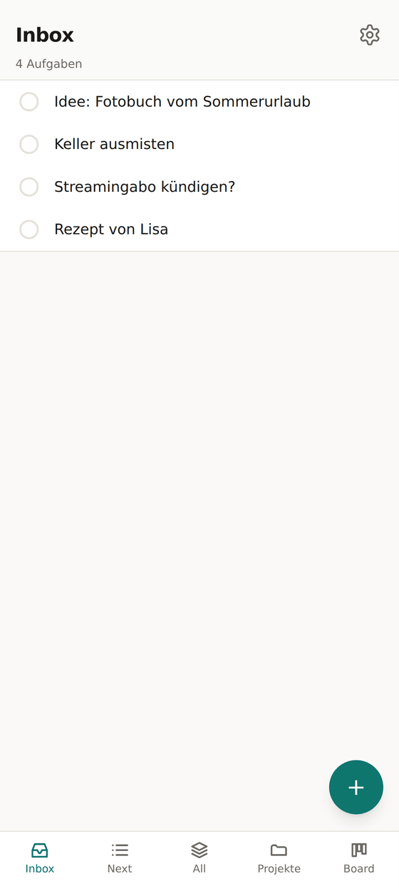 Inbox mit vier noch ungeklärten Einträgen